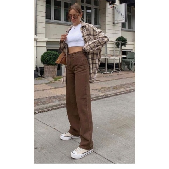 Zara Straight Leg Jeans Womens 4 Brown High Rise Button Fly Pockets Classic Fit - Picture 5 of 9